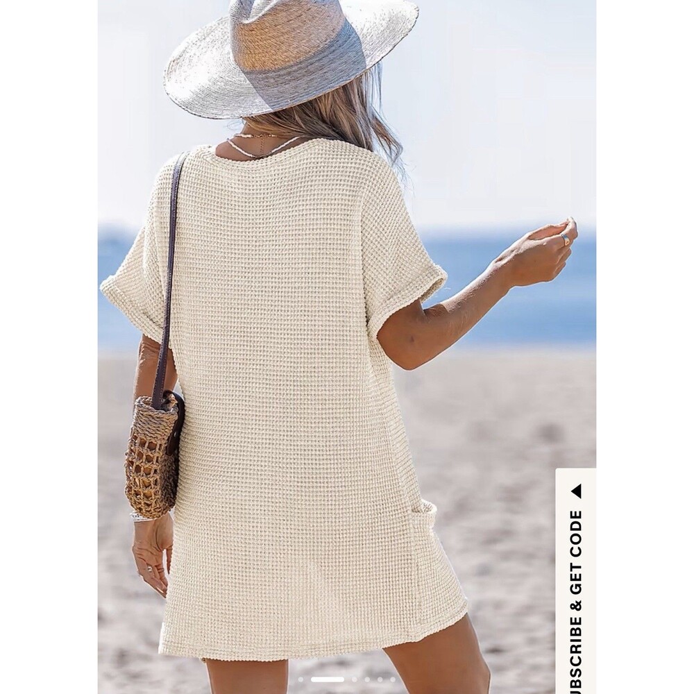 New Cupshe Dreamy Tides Beige Cover-Up Mini Dress Size Large - Picture 11 of 11